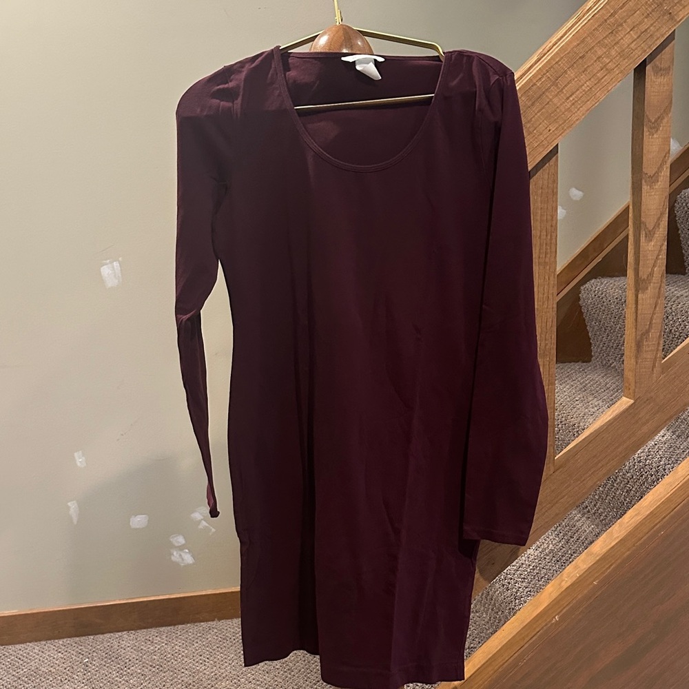 H&M Long Sleeve Scoop Neck Dress - Burgundy